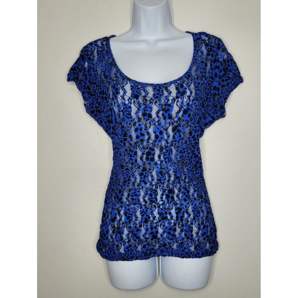 Y2k No Boundaries blue black mesh animal print short sleeve grunge party top XL